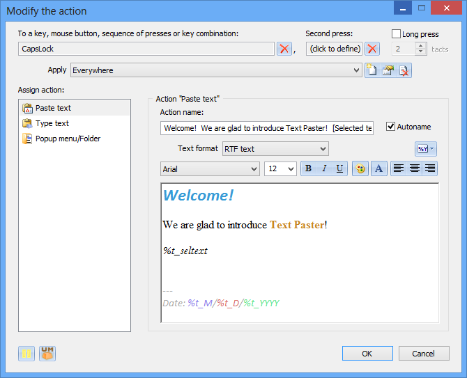 Text Paster - The Paste text action:
